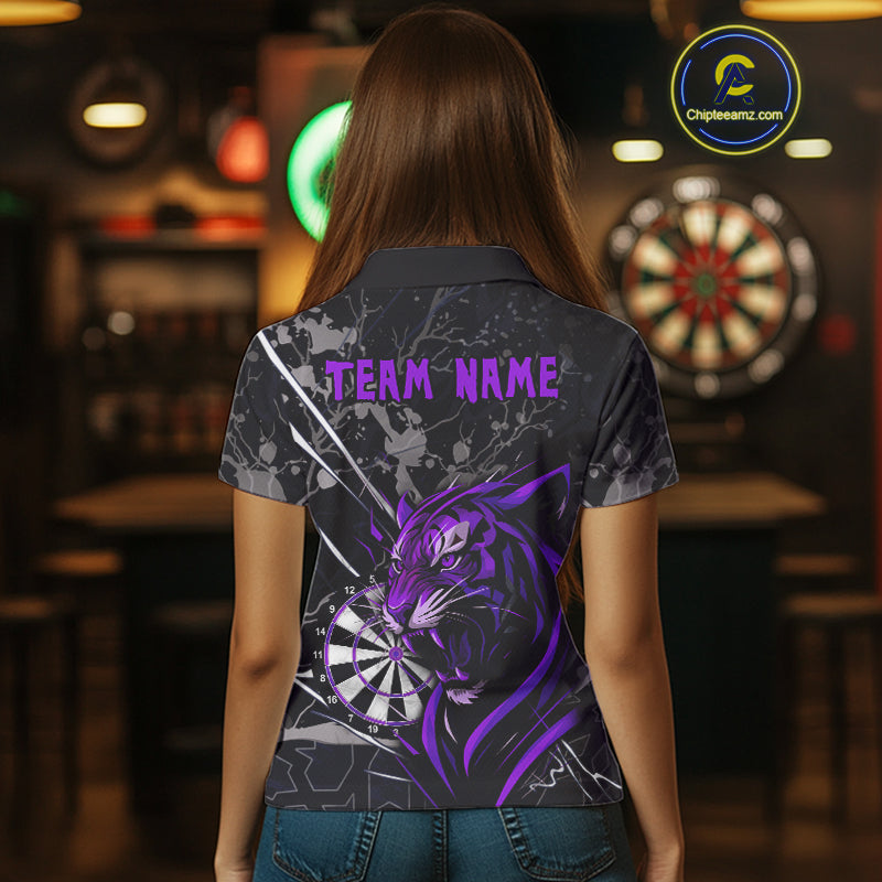 Women's Polo Dart Shirt Purple Fierce Tiger Dartboard Personalized Darts Jerseys Outfits NYN1015