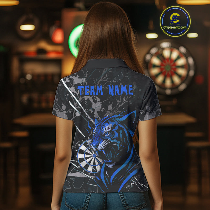 Women's Polo Dart Shirt Blue Fierce Tiger Dartboard Personalized Darts Jerseys Outfits NYN1016
