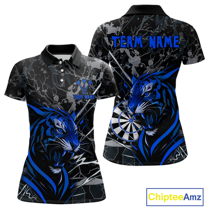 Women's Polo Dart Shirt Blue Fierce Tiger Dartboard Personalized Darts Jerseys Outfits NYN1016