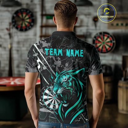 Men's Polo Dart Shirt Turquoise Fierce Tiger Dartboard Personalized Darts Jerseys Outfits NYN1017