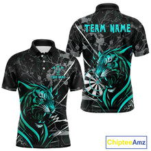 Load image into Gallery viewer, Men's Polo Dart Shirt Turquoise Fierce Tiger Dartboard Personalized Darts Jerseys Outfits NYN1017