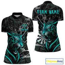 Load image into Gallery viewer, Women's 1/4-Zip Dart Shirt Turquoise Fierce Tiger Dartboard Personalized Darts Jerseys Outfits NYN1017