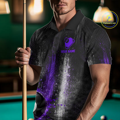 White And Purple Splatter 8 Ball Billiard Shirt For Men Custom Splash Pool Team Billiard Jerseys NYN4064