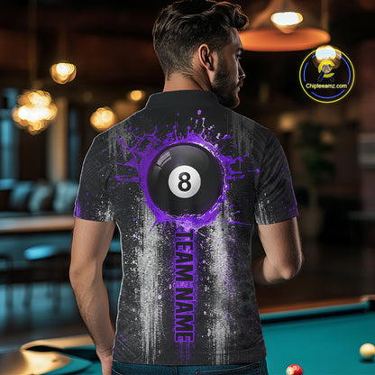 White And Purple Splatter 8 Ball Billiard Shirt For Men Custom Splash Pool Team Billiard Jerseys NYN4064