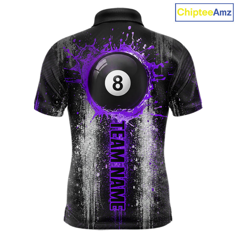 White And Purple Splatter 8 Ball Billiard Shirt For Men Custom Splash Pool Team Billiard Jerseys NYN4064