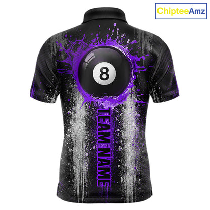 White And Purple Splatter 8 Ball Billiard Shirt For Men Custom Splash Pool Team Billiard Jerseys NYN4064