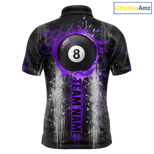 White And Purple Splatter 8 Ball Billiard Shirt For Men Custom Splash Pool Team Billiard Jerseys NYN4064