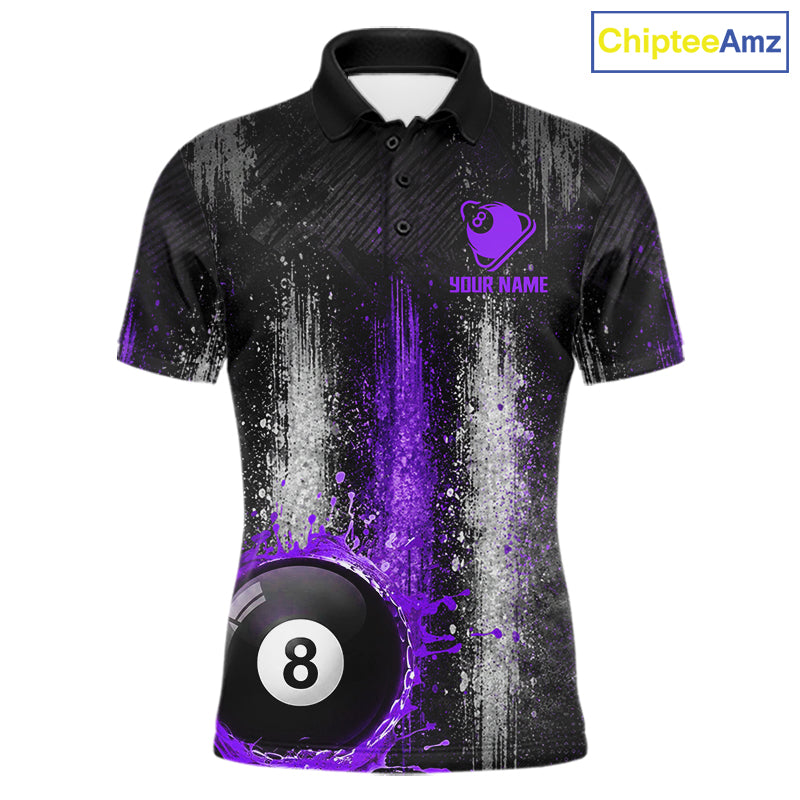 White And Purple Splatter 8 Ball Billiard Shirt For Men Custom Splash Pool Team Billiard Jerseys NYN4064