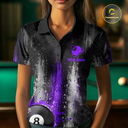 White And Purple Splatter 8 Ball Billiard Shirt For Women Custom Splash Pool Team Billiard Jerseys NYN4064
