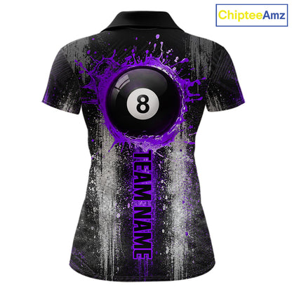 White And Purple Splatter 8 Ball Billiard Shirt For Women Custom Splash Pool Team Billiard Jerseys NYN4064