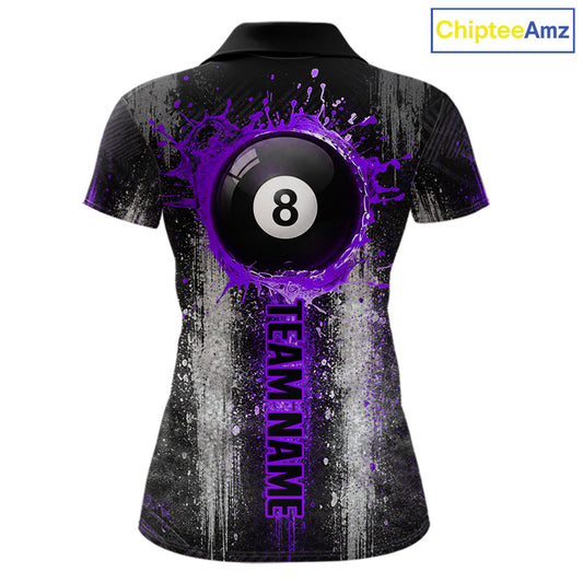 White And Purple Splatter 8 Ball Billiard Shirt For Women Custom Splash Pool Team Billiard Jerseys NYN4064