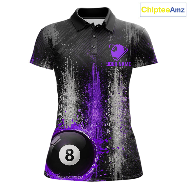 White And Purple Splatter 8 Ball Billiard Shirt For Women Custom Splash Pool Team Billiard Jerseys NYN4064