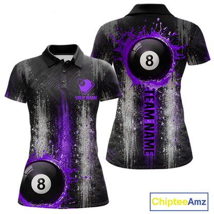 White And Purple Splatter 8 Ball Billiard Shirt For Women Custom Splash Pool Team Billiard Jerseys NYN4064