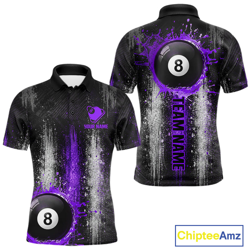 White And Purple Splatter 8 Ball Billiard Shirt For Men Custom Splash Pool Team Billiard Jerseys NYN4064
