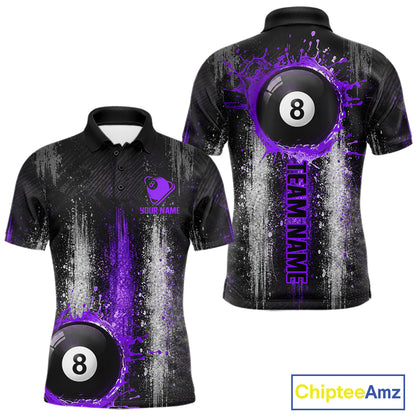 White And Purple Splatter 8 Ball Billiard Shirt For Men Custom Splash Pool Team Billiard Jerseys NYN4064