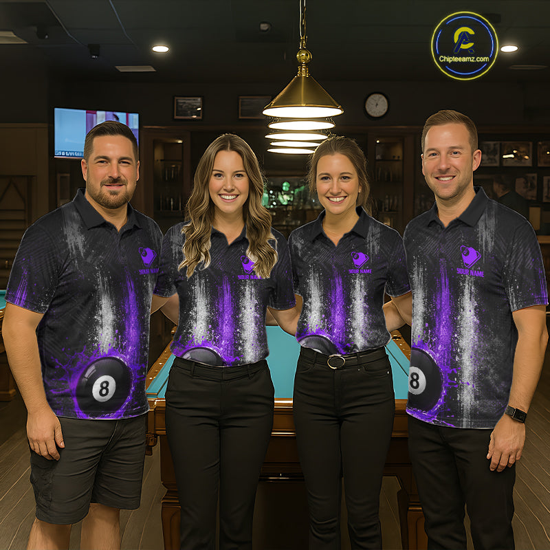 White And Purple Splatter 8 Ball Billiard Shirt For Women Custom Splash Pool Team Billiard Jerseys NYN4064