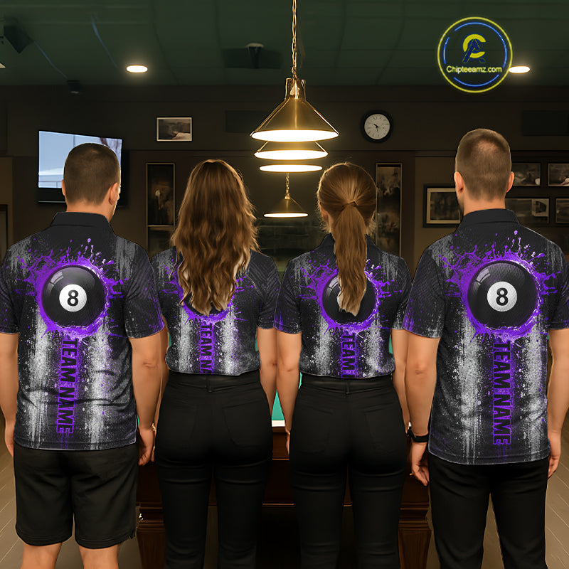 White And Purple Splatter 8 Ball Billiard Shirt For Women Custom Splash Pool Team Billiard Jerseys NYN4064