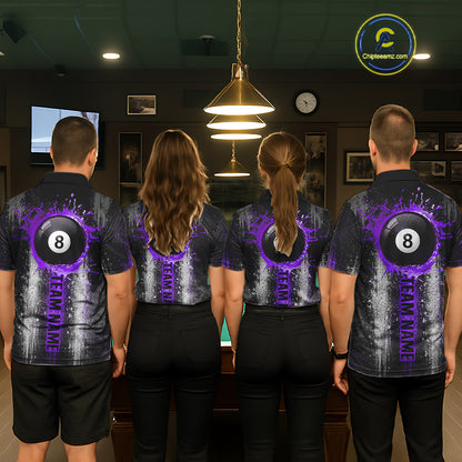 White And Purple Splatter 8 Ball Billiard Shirt For Women Custom Splash Pool Team Billiard Jerseys NYN4064