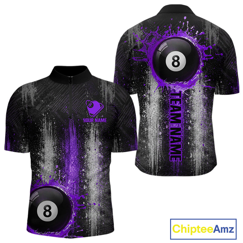 White And Purple Splatter 8 Ball Billiard Shirt For Men Custom Splash Pool Team Billiard Jerseys NYN4064