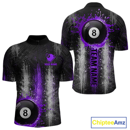 White And Purple Splatter 8 Ball Billiard Shirt For Men Custom Splash Pool Team Billiard Jerseys NYN4064