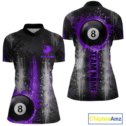 White And Purple Splatter 8 Ball Billiard Shirt For Women Custom Splash Pool Team Billiard Jerseys NYN4064