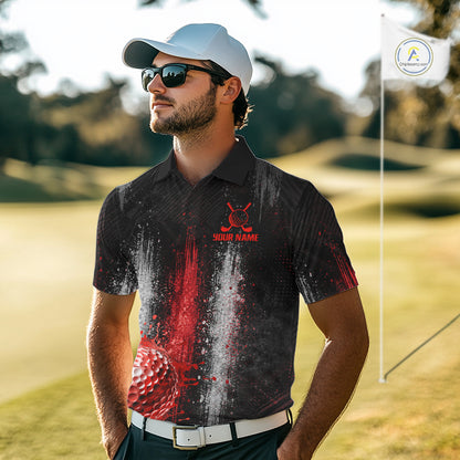 White And Red Splatter Golf Ball Polo Shirts For Men Custom Splash Golf Team Jersey, Golf Gifts NYN4065