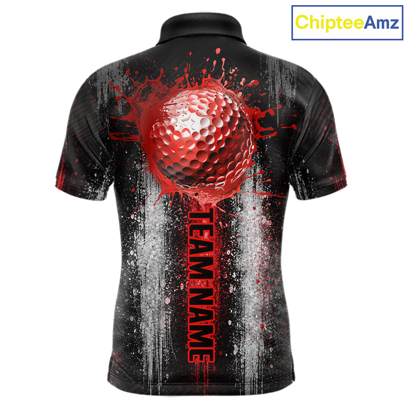 White And Red Splatter Golf Ball Polo Shirts For Men Custom Splash Golf Team Jersey, Golf Gifts NYN4065