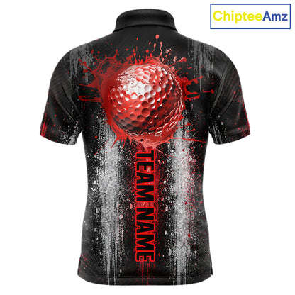 White And Red Splatter Golf Ball Polo Shirts For Men Custom Splash Golf Team Jersey, Golf Gifts NYN4065