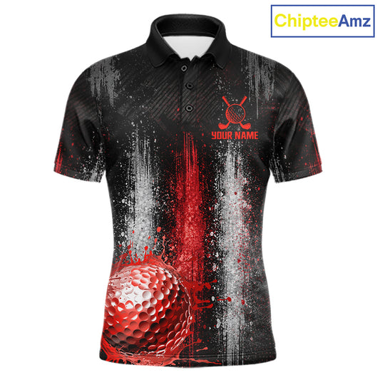 White And Red Splatter Golf Ball Polo Shirts For Men Custom Splash Golf Team Jersey, Golf Gifts NYN4065