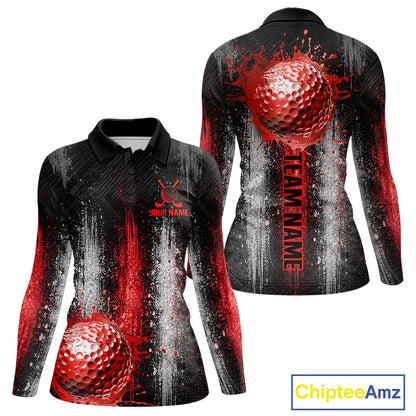 White And Red Splatter Golf Ball Polo Shirts For Women Custom Splash Golf Team Jersey, Golf Gifts NYN4065