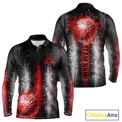 White And Red Splatter Golf Ball Polo Shirts For Men Custom Splash Golf Team Jersey, Golf Gifts NYN4065