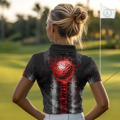 White And Red Splatter Golf Ball Polo Shirts For Women Custom Splash Golf Team Jersey, Golf Gifts NYN4065