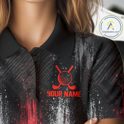 White And Red Splatter Golf Ball Polo Shirts For Women Custom Splash Golf Team Jersey, Golf Gifts NYN4065