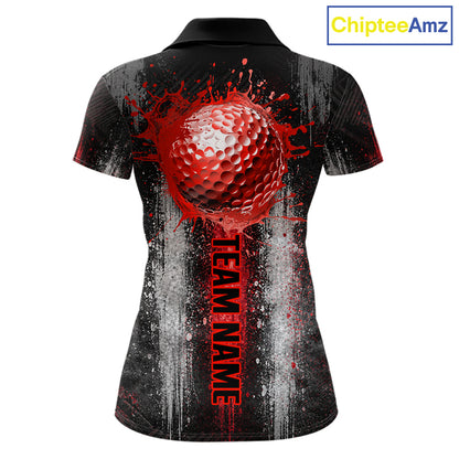 White And Red Splatter Golf Ball Polo Shirts For Women Custom Splash Golf Team Jersey, Golf Gifts NYN4065