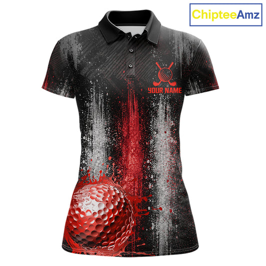 White And Red Splatter Golf Ball Polo Shirts For Women Custom Splash Golf Team Jersey, Golf Gifts NYN4065