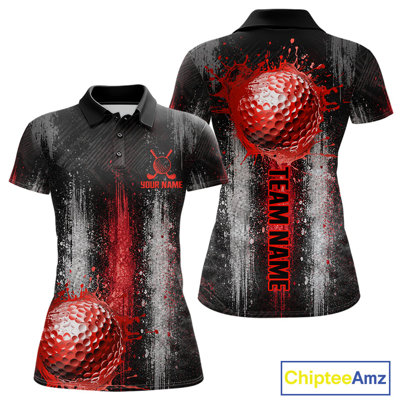 White And Red Splatter Golf Ball Polo Shirts For Women Custom Splash Golf Team Jersey, Golf Gifts NYN4065