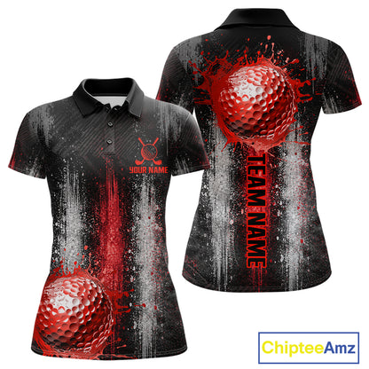 White And Red Splatter Golf Ball Polo Shirts For Women Custom Splash Golf Team Jersey, Golf Gifts NYN4065