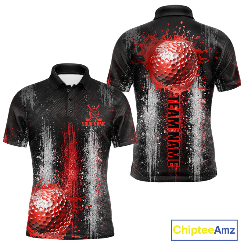 White And Red Splatter Golf Ball Polo Shirts For Men Custom Splash Golf Team Jersey, Golf Gifts NYN4065