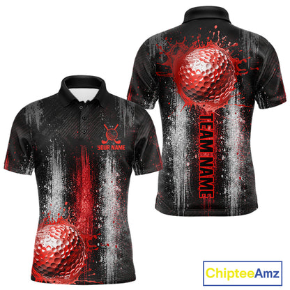 White And Red Splatter Golf Ball Polo Shirts For Men Custom Splash Golf Team Jersey, Golf Gifts NYN4065