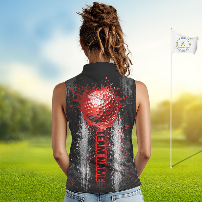 White And Red Splatter Golf Ball Sleeveless Polo Shirts For Women Custom Splash Golf Team Jersey, Golf Gifts NYN4065