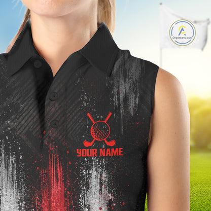 White And Red Splatter Golf Ball Sleeveless Polo Shirts For Women Custom Splash Golf Team Jersey, Golf Gifts NYN4065