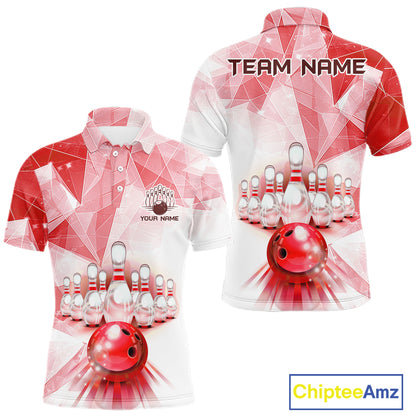 Red And White Bowling Ball And Pins Bowling Shirts For Men Custom Team Bowling League Jerseys NYN4411