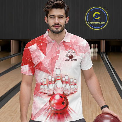 Red And White Bowling Ball And Pins Bowling Shirts For Men Custom Team Bowling League Jerseys NYN4411
