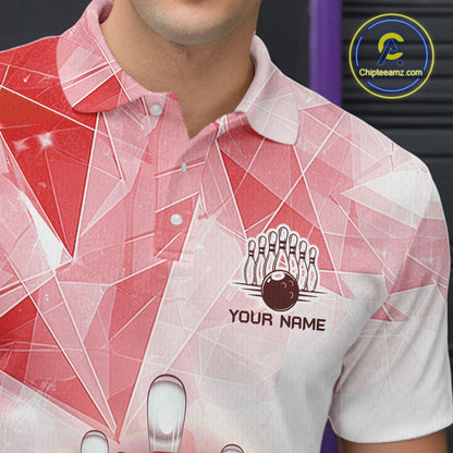 Red And White Bowling Ball And Pins Bowling Shirts For Men Custom Team Bowling League Jerseys NYN4411