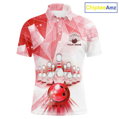 Red And White Bowling Ball And Pins Bowling Shirts For Men Custom Team Bowling League Jerseys NYN4411