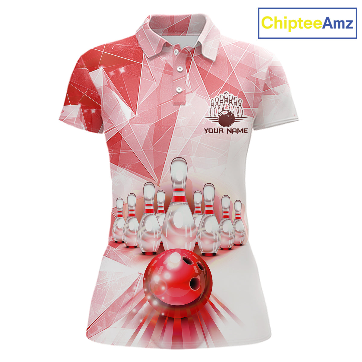 Red And White Bowling Ball And Pins Bowling Shirts For Women Custom Team Bowling League Jerseys NYN4411