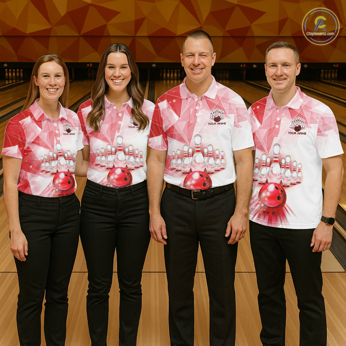 Red And White Bowling Ball And Pins Bowling Shirts For Men Custom Team Bowling League Jerseys NYN4411