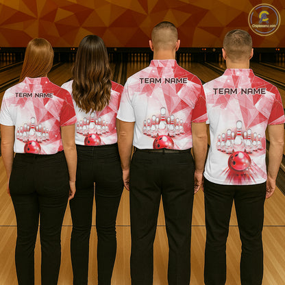 Red And White Bowling Ball And Pins Bowling Shirts For Men Custom Team Bowling League Jerseys NYN4411