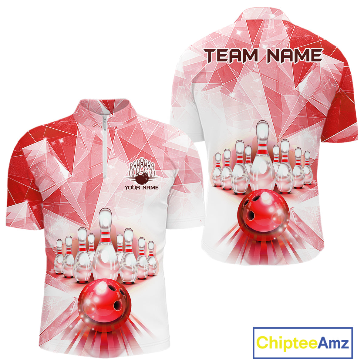 Red And White Bowling Ball And Pins Bowling Shirts For Men Custom Team Bowling League Jerseys NYN4411
