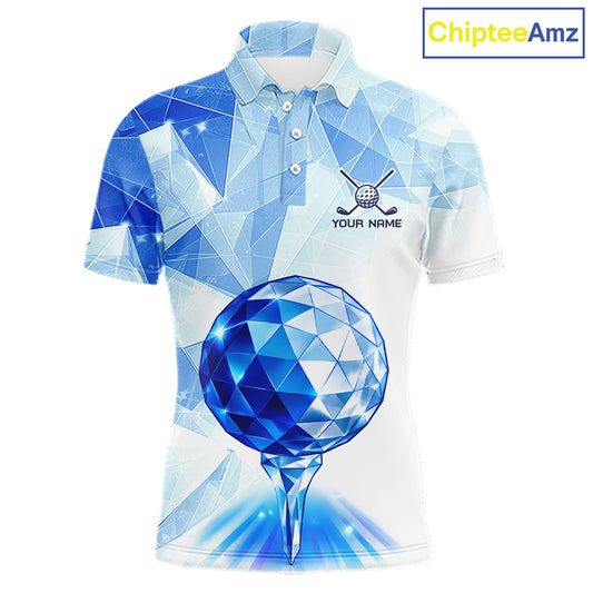 Crystal Golf Polo Shirt For Men Custom Geometric Diamond Blue Golf Ball Golf Team Shirt NYN4412